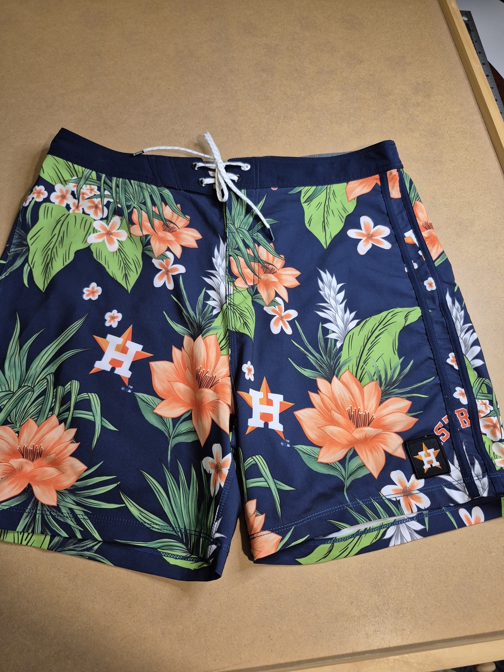 Navy Floral Men's Swim Board Shorts with Houston Astros Design 4198/7